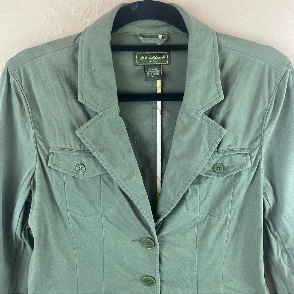 Eddie Bauer Green Blazer Jacket Cotton Button Close Size 12